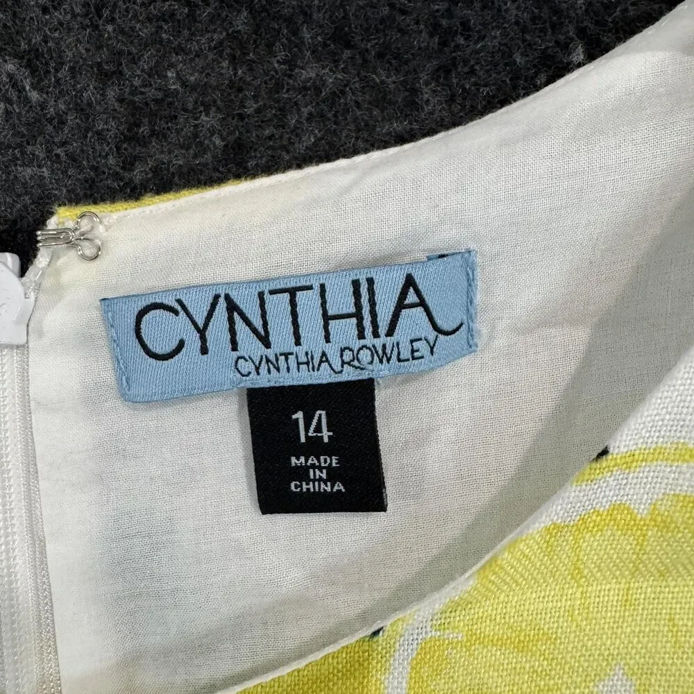 Cynthia Rowley Dress Women's 14 White Lemon Print Linen Fit Flare Pockets Fruit - Picture 3 of 8